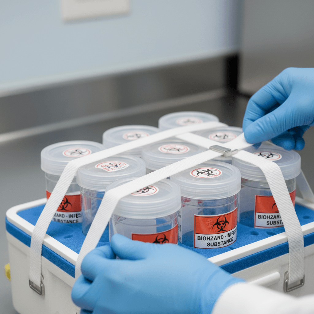 Medical specimen containers secured for transport